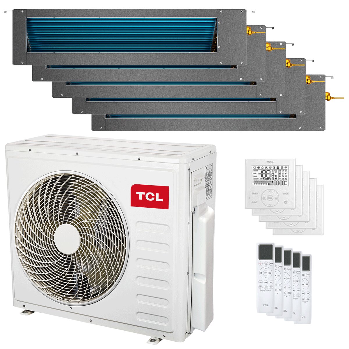 TCL Kanalklimagerät D-Serie Penta Split 9000+9000+9000+18000+18000 BTU Inverter A++ WLAN Außeneinheit 12,2 kW 