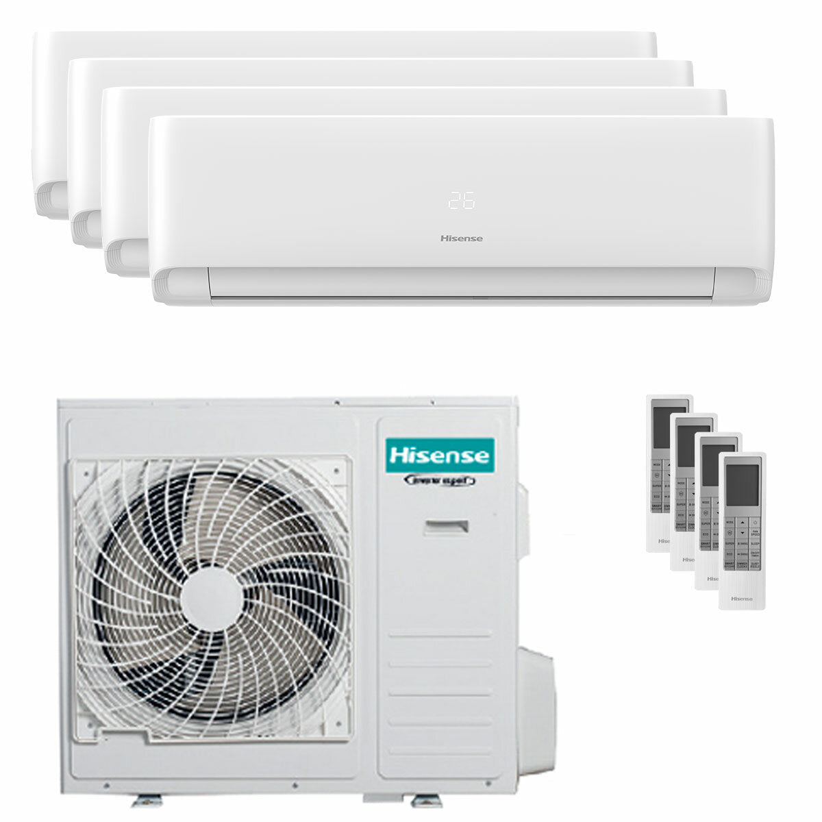 Climatiseur Hisense EcoSense quadri split 7000+9000+12000+18000 BTU onduleur A++ wifi unité extérieure 10 kW 