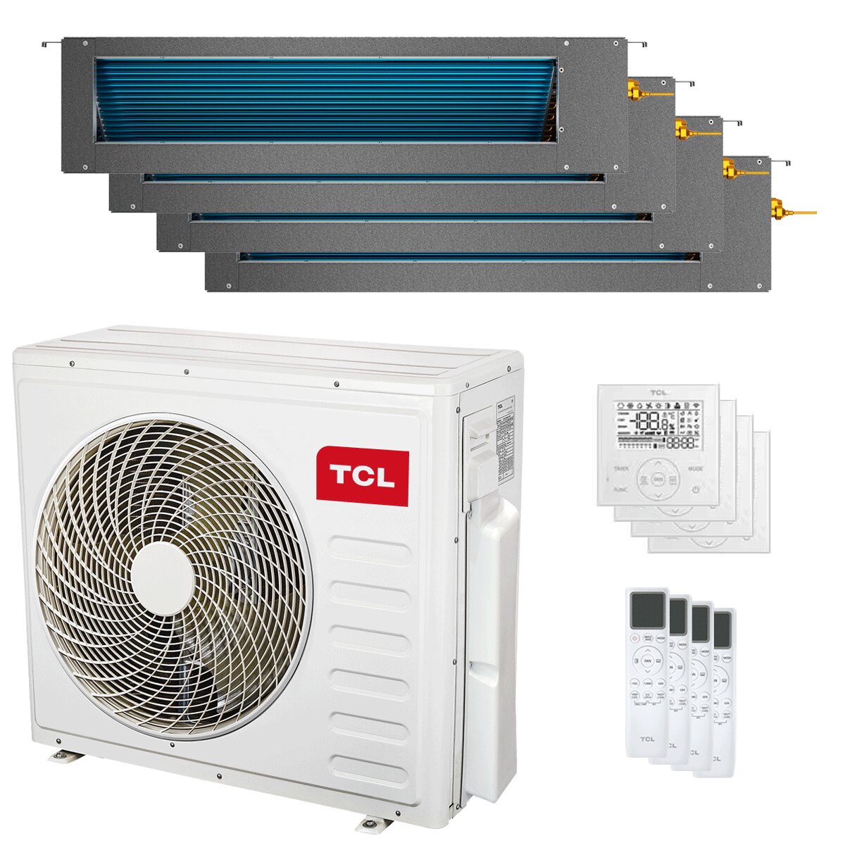 Climatiseur gainable TCL Série D Quadri Split 9000+9000+9000+9000 BTU Inverter A++ Wifi Unité externe 9,4 kW 