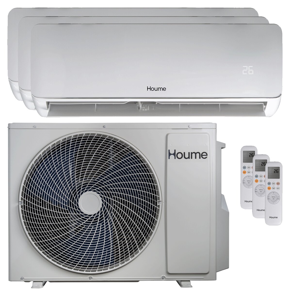 Climatiseur triple split Houme Elèa Flow 9000+9000+12000 BTU R32 inverter A++ WiFi unité extérieure 7,9 kW