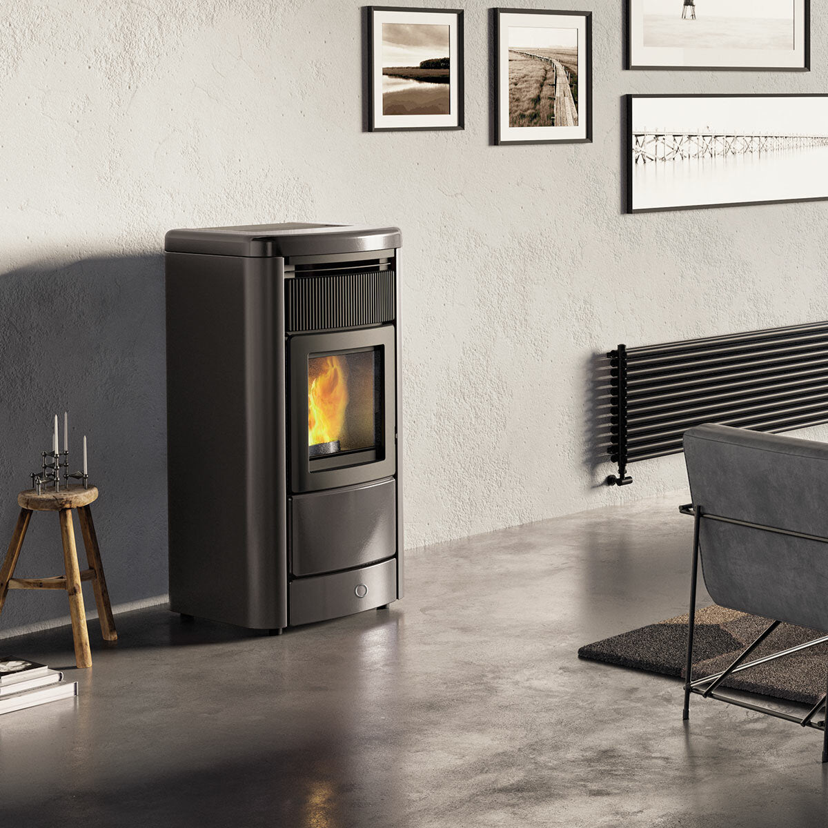 Pellet stove EK63 MONDAY230 H - Edilkamin group - 23 kW Hydro WiFi Dark Gray