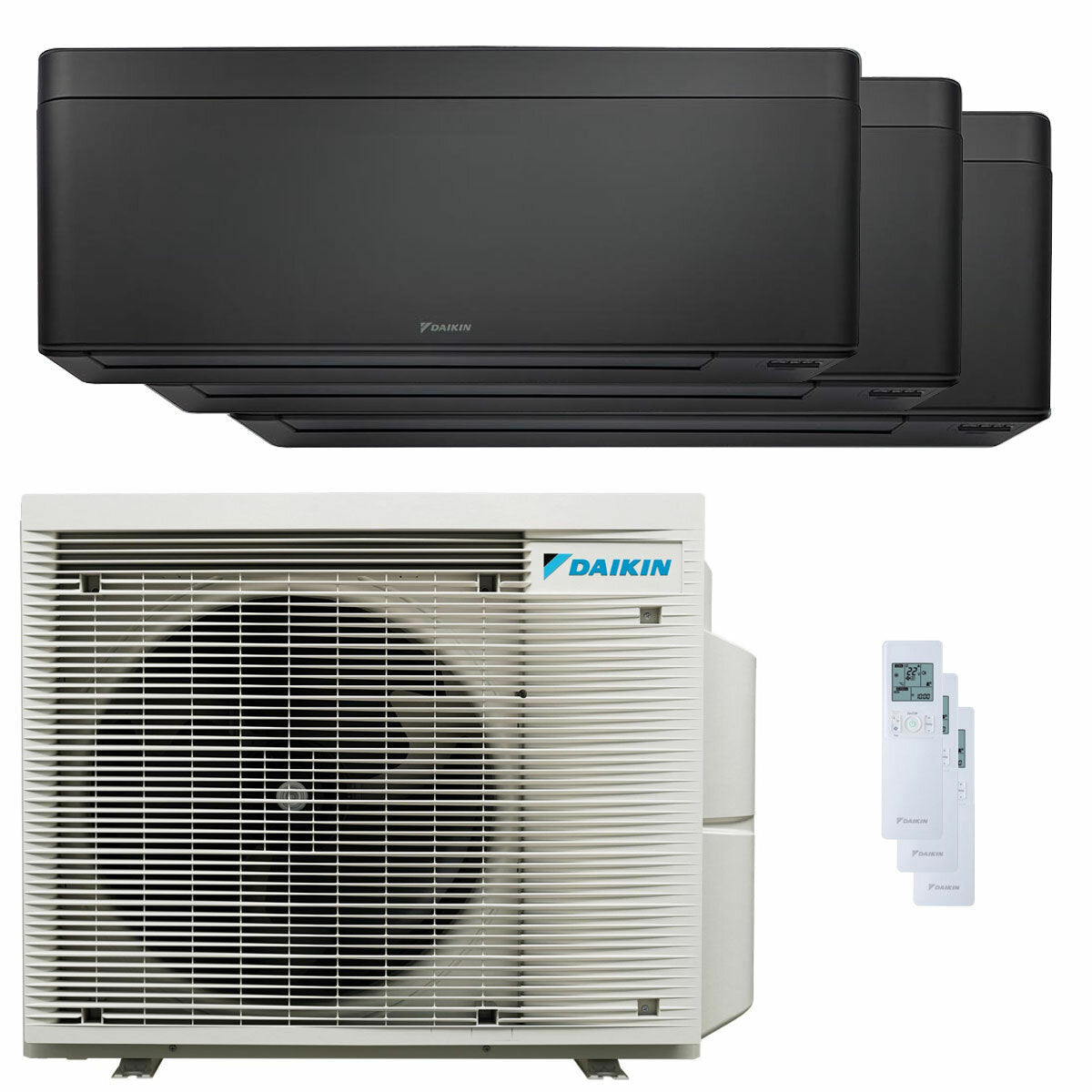 Daikin Stylish Total Black Trial-Split-Klimaanlage 7000+9000+9000 BTU Inverter A+++ WLAN-Außeneinheit 4 kW 