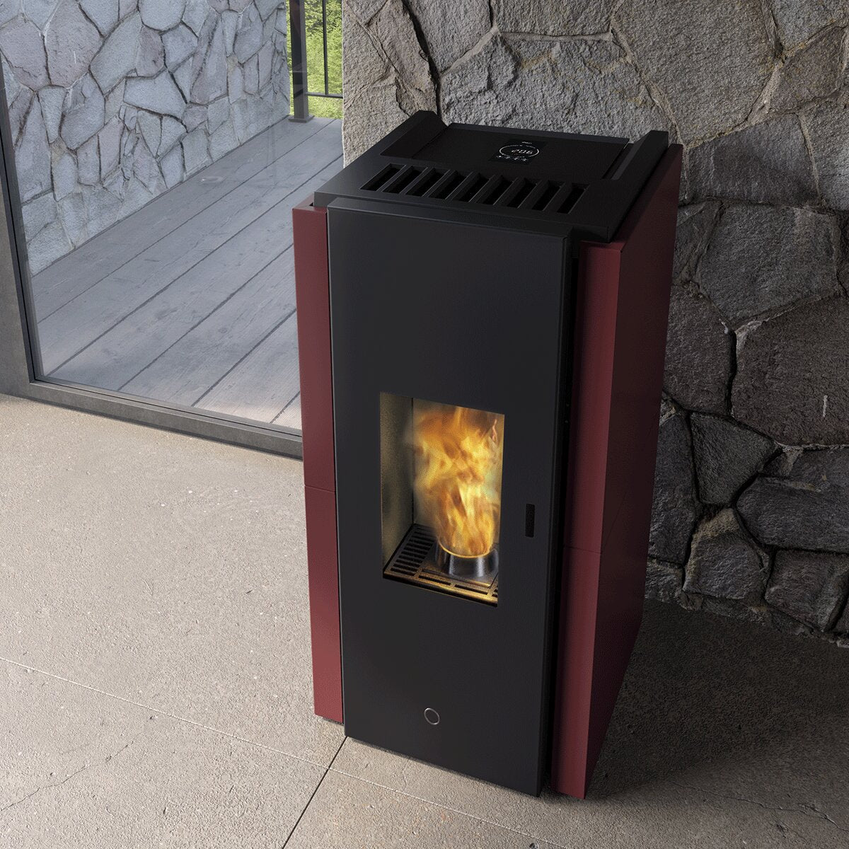 Poêle à pellets EK63 ZONE80 - Groupe Edilkamin - 7,6 kW hermétique Bordeaux