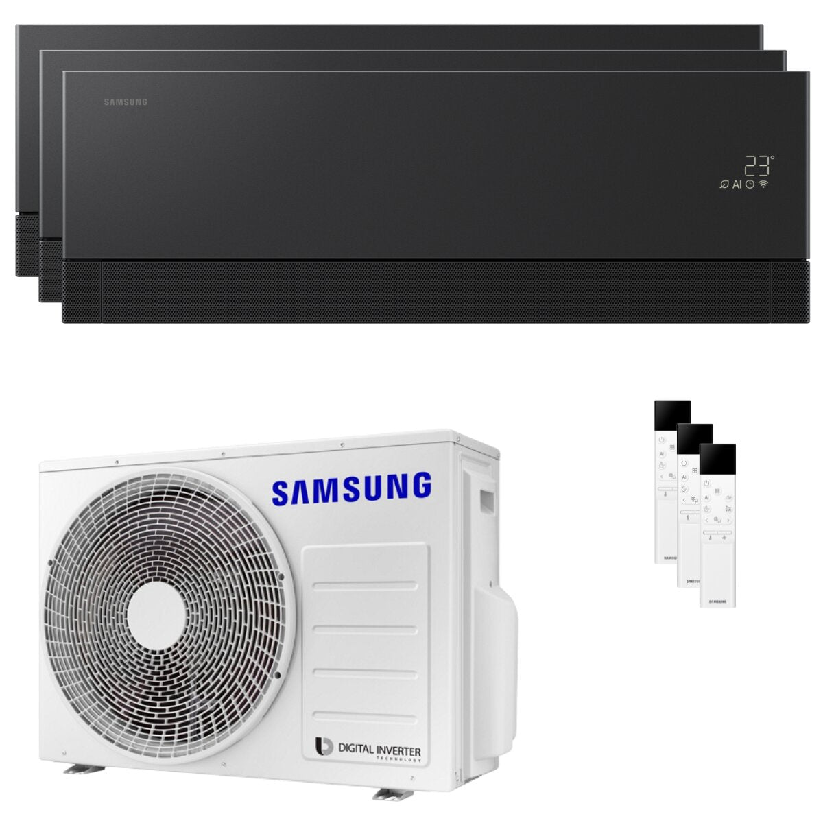 Samsung WindFree Première Test-Split-Klimaanlage 7000+7000+7000 BTU Inverter A++ WLAN-Außeneinheit 5,2 kW Speckstein-Anthrazit