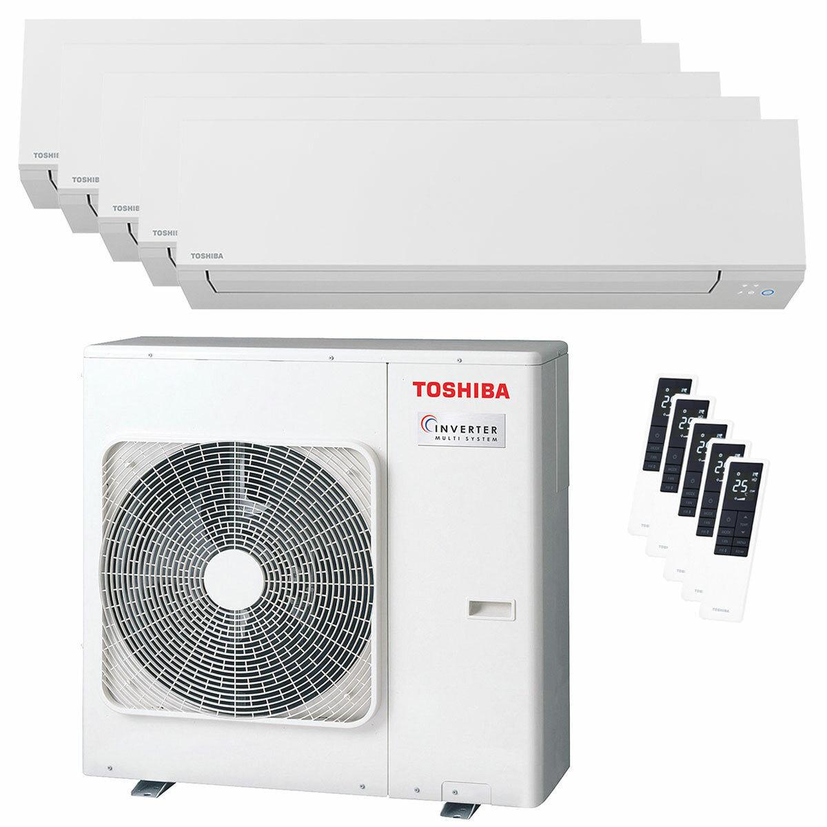 Toshiba SHORAI Edge White Penta-Split-Klimaanlage 7000+7000+7000+9000+9000 BTU Inverter A++ WLAN-Außeneinheit 10 kW 