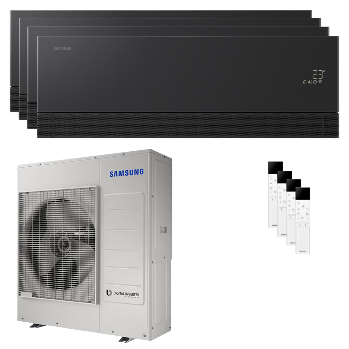 Samsung WindFree Première Quadri-Split-Klimaanlage 12000+12000+12000+12000 BTU Inverter A++ WLAN-Außeneinheit 10 kW Speckstein-Kohle