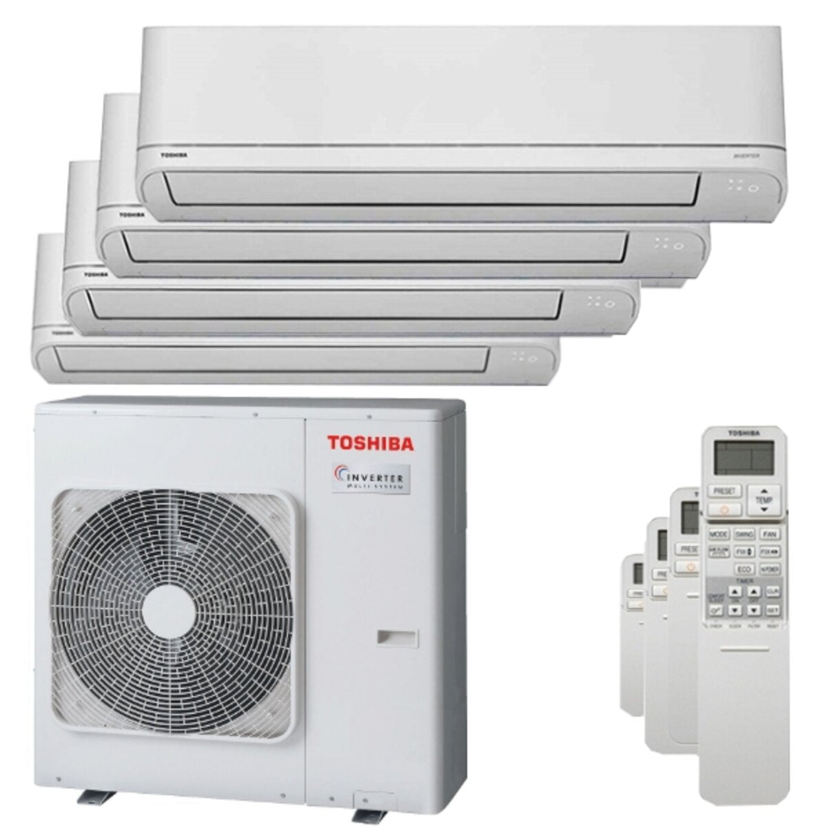 Toshiba Shorai R32 quadri split air conditioner 5000 + 5000 + 5000 + 5000 BTU inverter A++ outdoor unit 8.0 kW