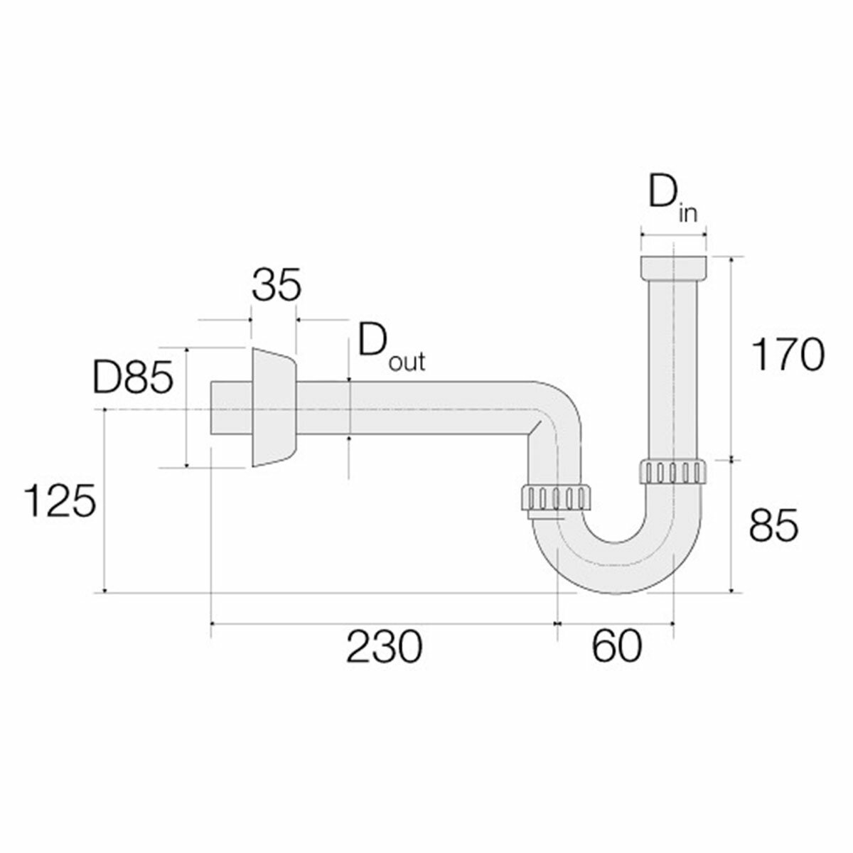 Siphon de bidet Valsir en PP blanc