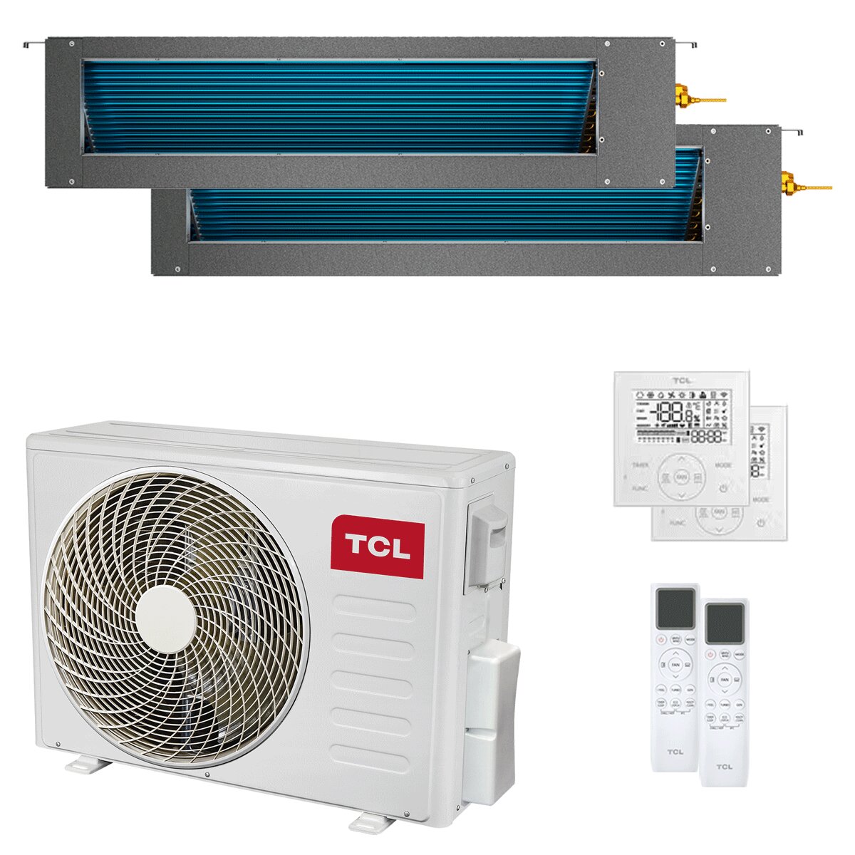 Climatiseur gainable TCL Série D double split 9000+18000 BTU Inverter A++ Wi-Fi unité externe 5,1 kW 