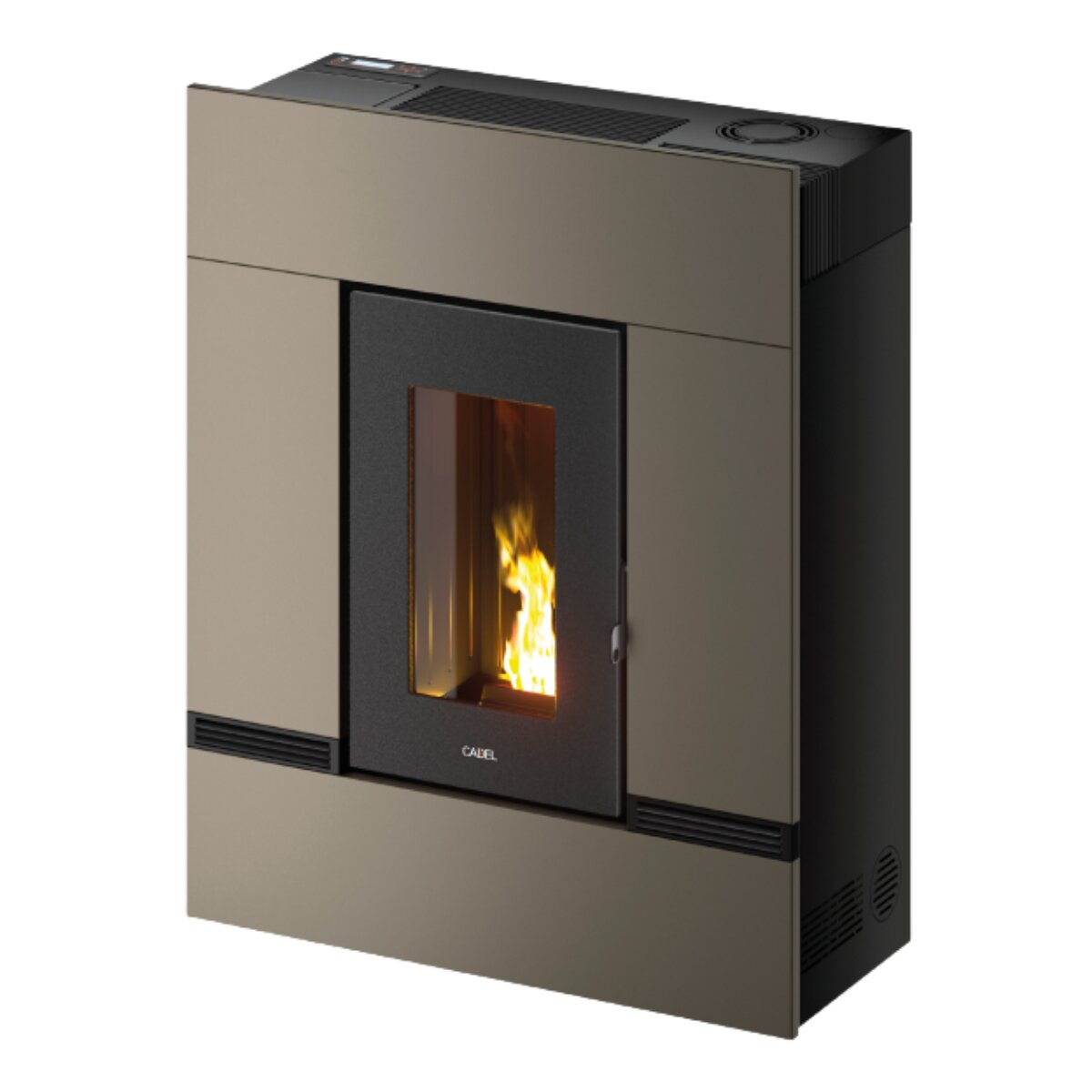 Cadel Mithos Plus 12 PS 12 kW Pelletkaminofen mit Warmluftzufuhr – WLAN, Hellbronze