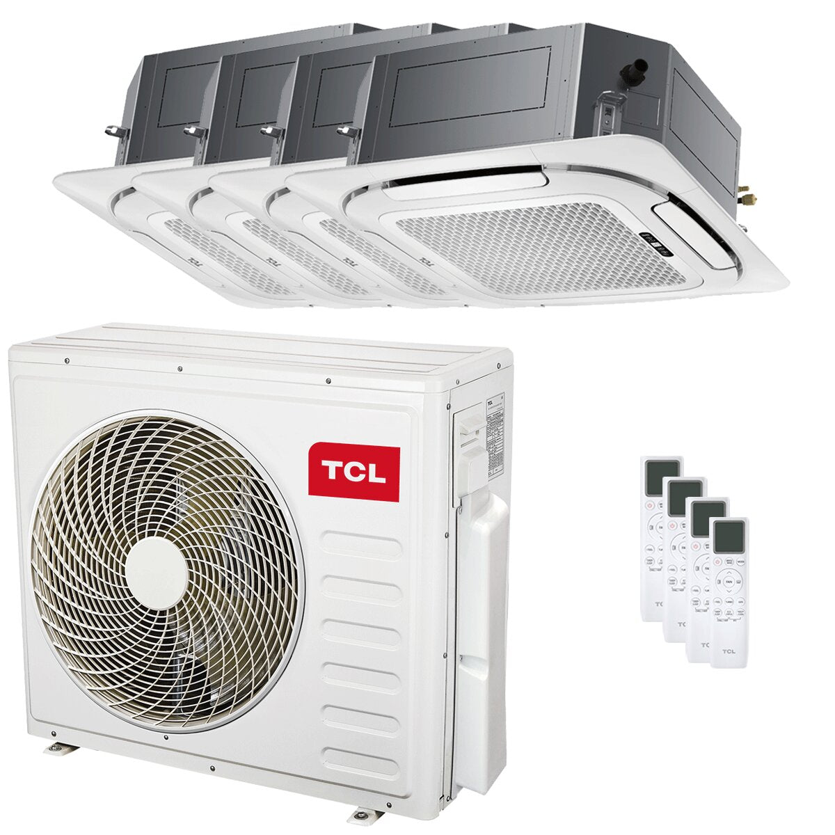 Climatiseur TCL Cassette 4 voies série S quadri split 9000+9000+9000+9000 BTU inverter A++ wifi unité extérieure 9,4 kW 