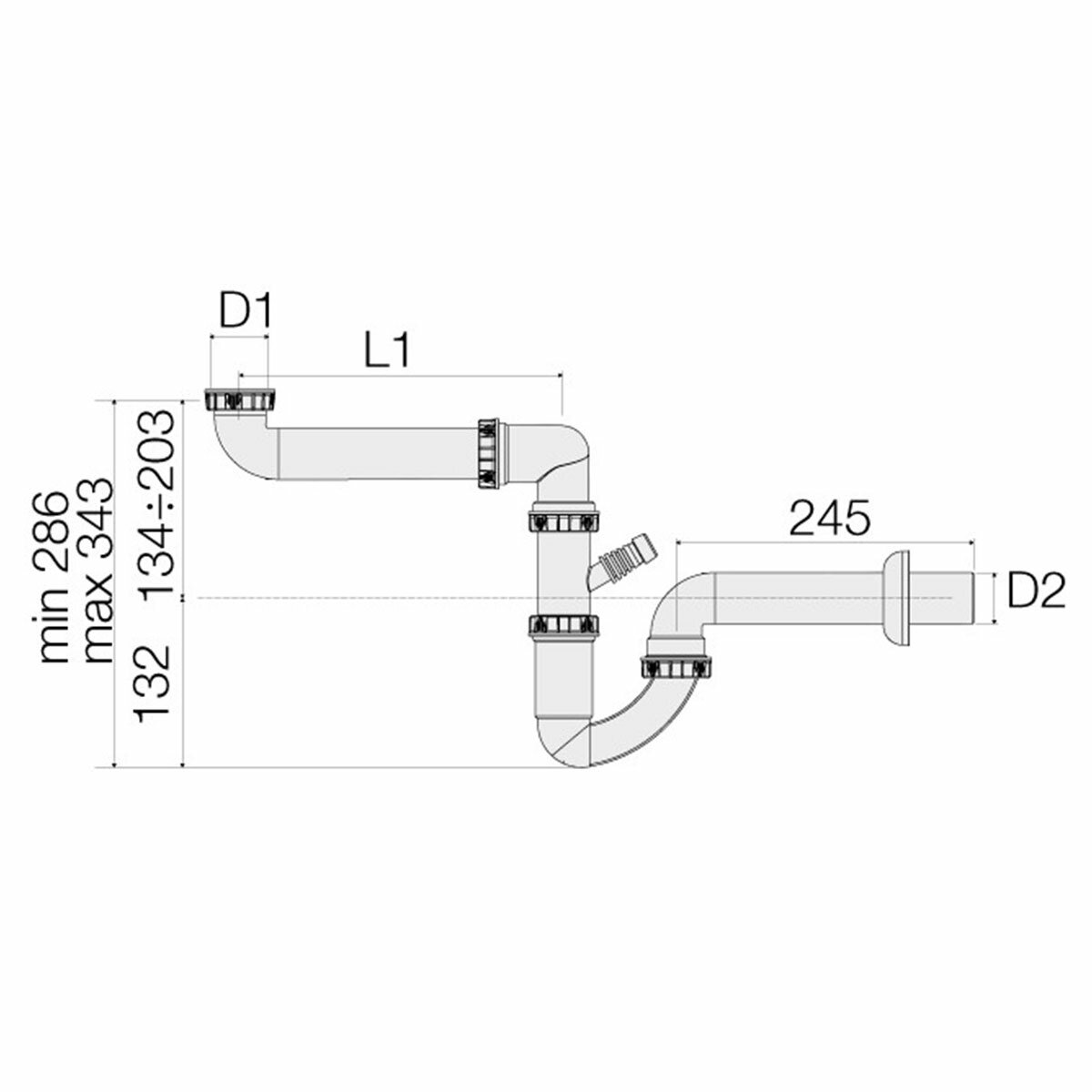 Siphon autonettoyant gain de place Valsir pour évier simple