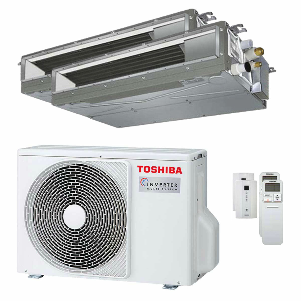 Climatiseur gainable Toshiba U2 dual split 7000+12000 BTU inverseur A++ unité extérieure 4,0 kW