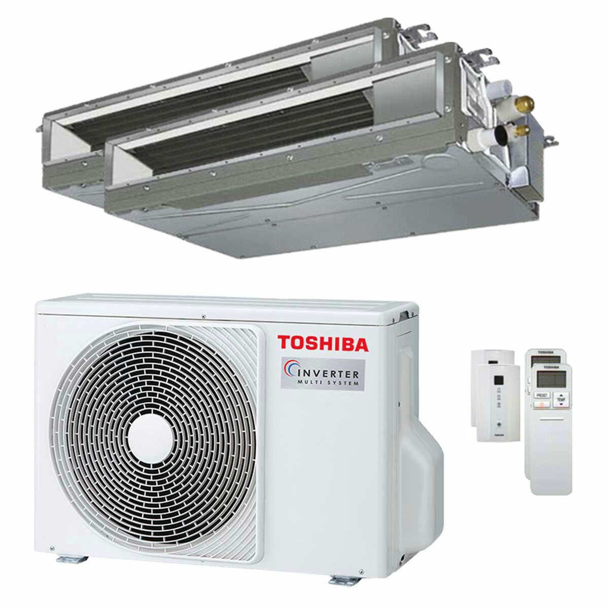 Toshiba ducted U2 dual split air conditioner 7000+9000 BTU inverter A++ external unit 4.0 kW