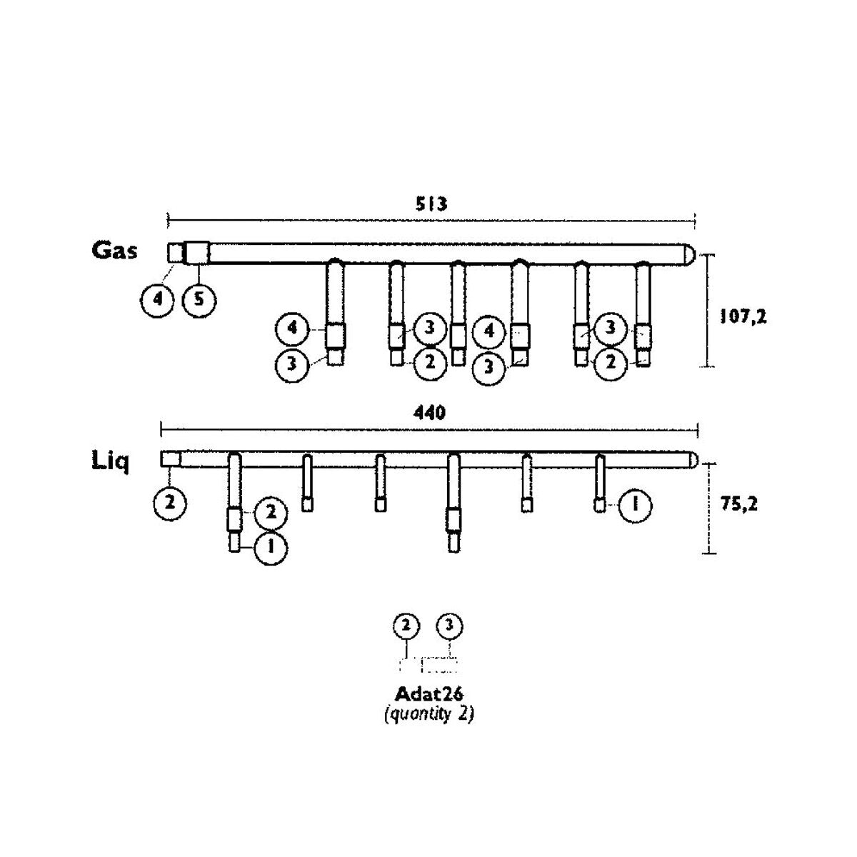 Collecteur en cuivre Tecnogas 6 connexions - pour circuits de tuyauterie de réfrigération des systèmes de climatisation multisplit VRV, VRF