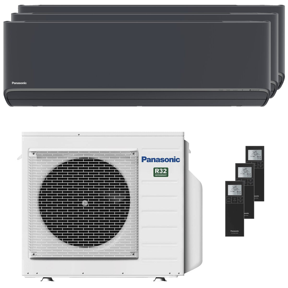 Panasonic Etherea trial split air conditioner 9000+12000+12000 BTU inverter A+++ wifi external unit 5.2 kW graphite grey