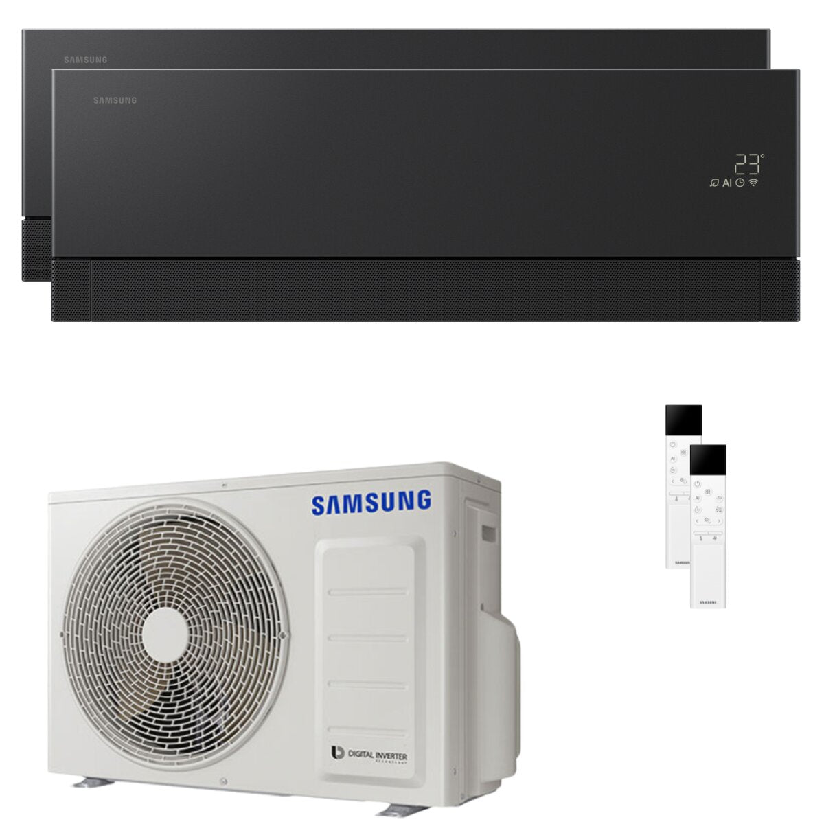 Samsung WindFree Première Dual-Split-Klimaanlage 7000 + 12000 BTU Inverter A+++ WLAN-Außeneinheit 4 kW Speckstein-Anthrazit