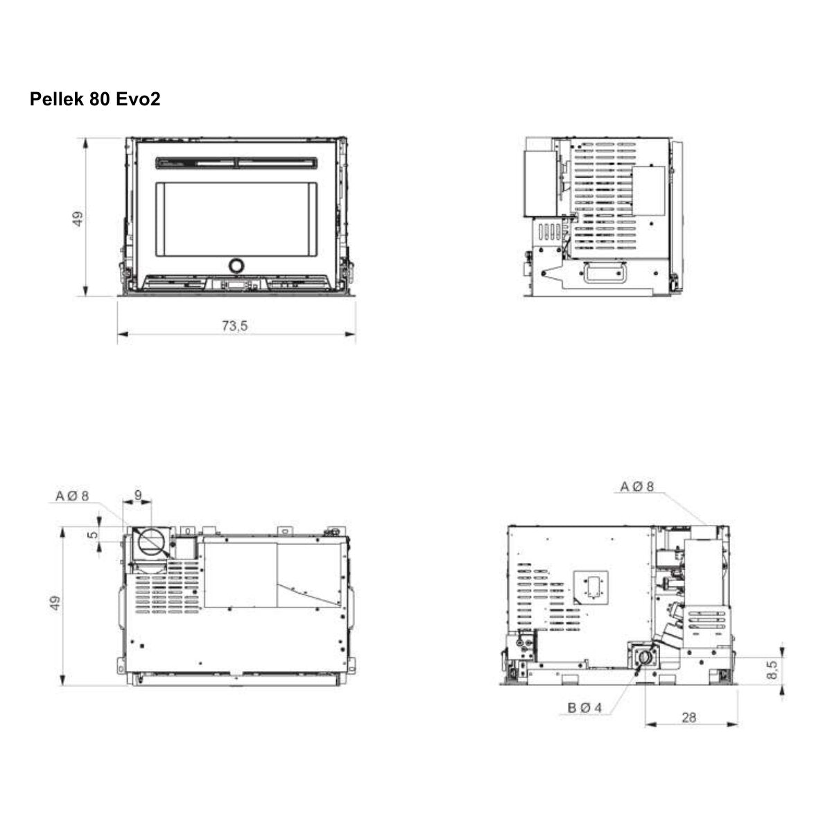 Pelletkamineinsatz PELLEK80 EVO2 EK63 – Edilkamin-Gruppe – 8 kW Luft WLAN