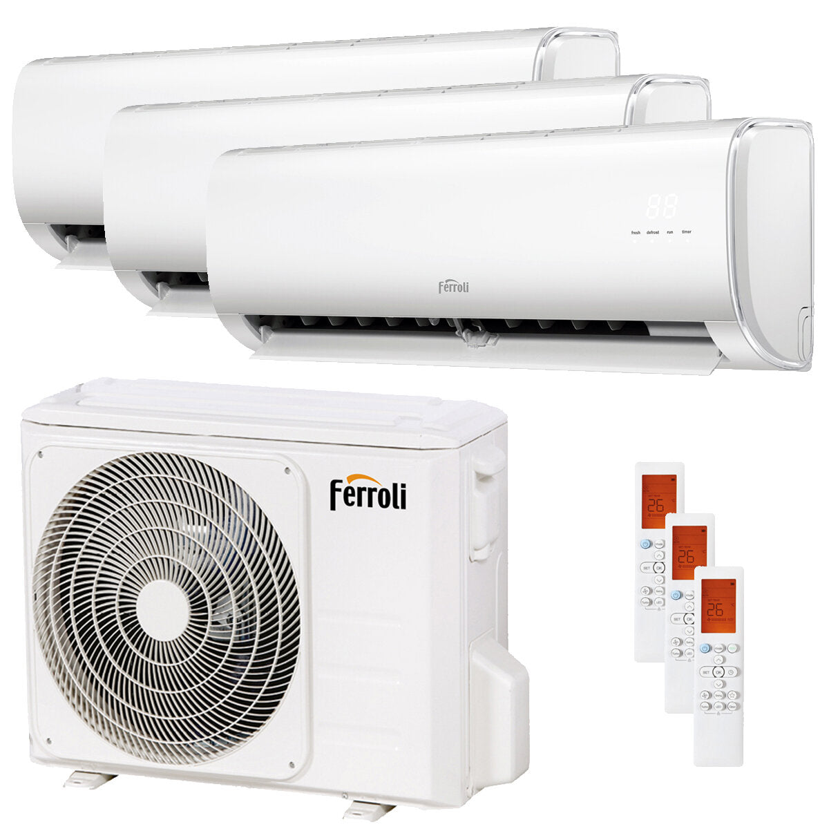 Ferroli Giada trial split air conditioner 9000+9000+18000 BTU inverter A++ wifi outdoor unit 8.2 kW