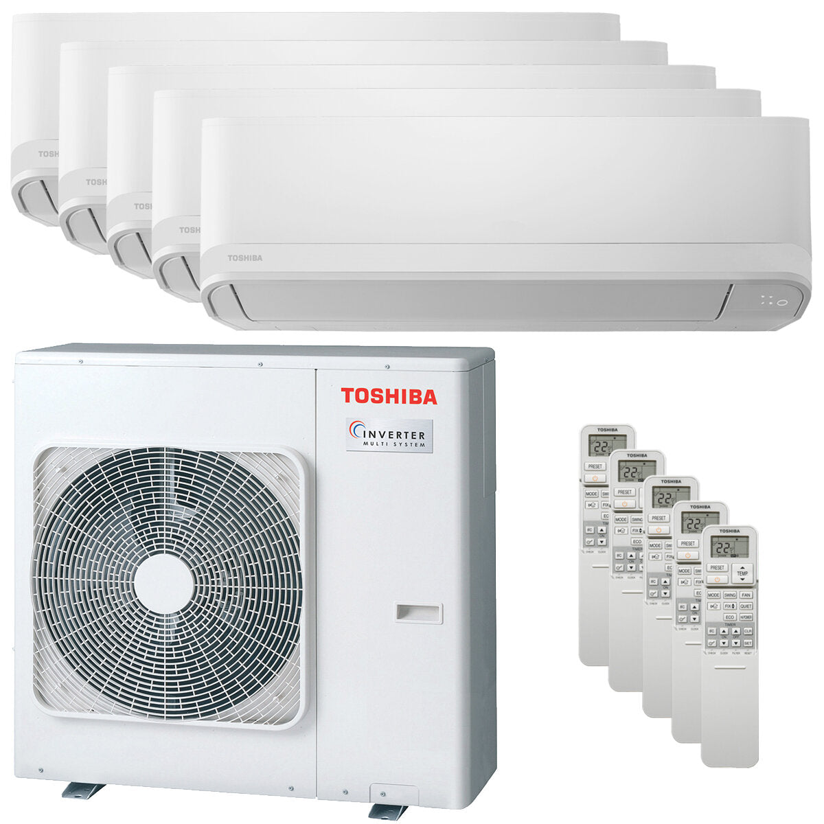 Toshiba NEW SEIYA Klimaanlage Penta Split 7000 + 7000 + 9000 + 9000 + 12000 BTU Inverter A++ Außengerät 10,0 kW