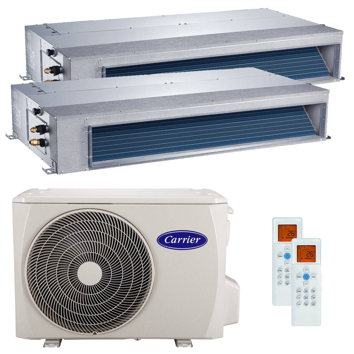 Carrier Ducted Air Conditioner 42QSS dual split 12000+18000 BTU inverter A++ external 8 kW