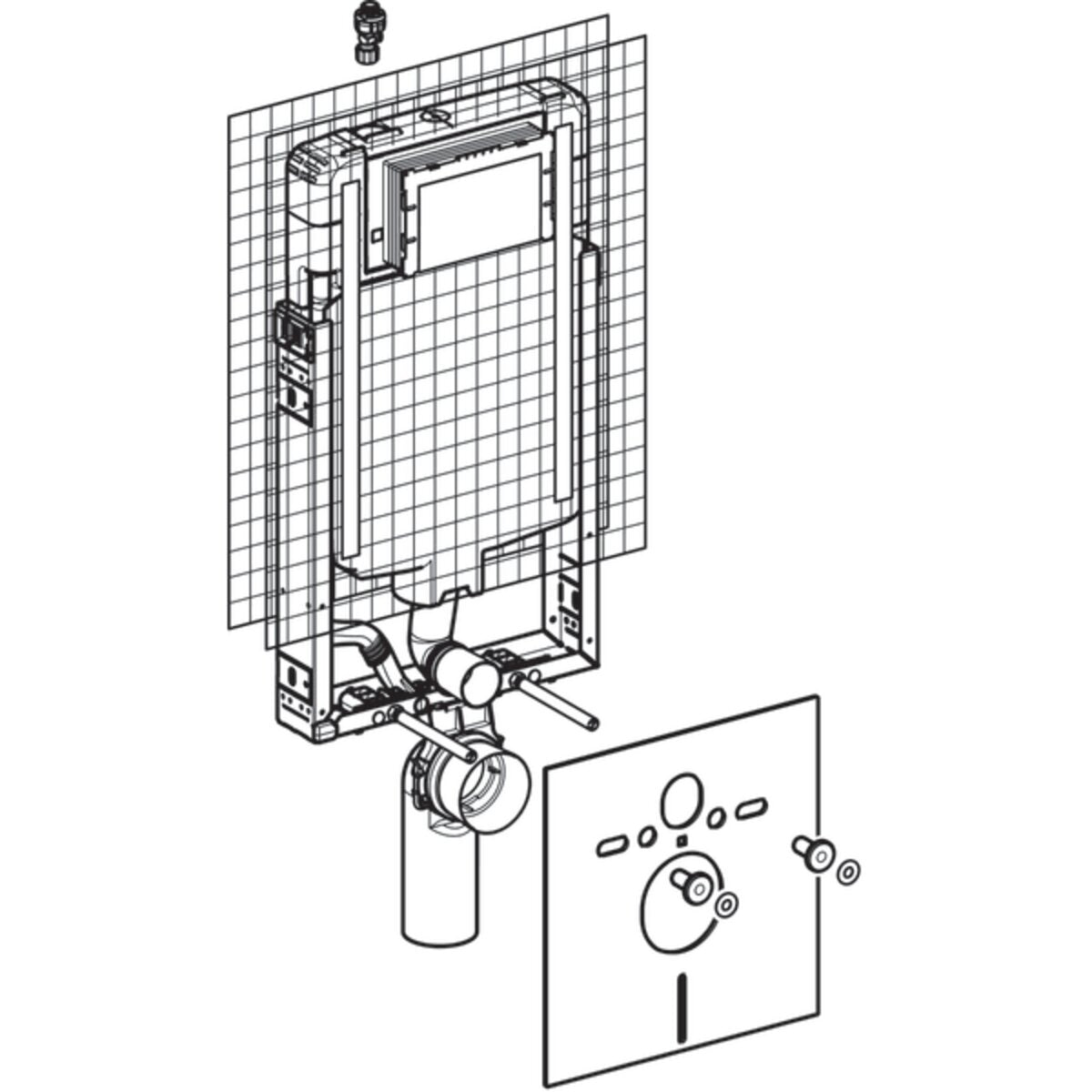 Réservoir à encastrer Geberit Sigma 8 avec module d&#39;installation pour bac suspendu + plaque de recouvrement Sigma 01