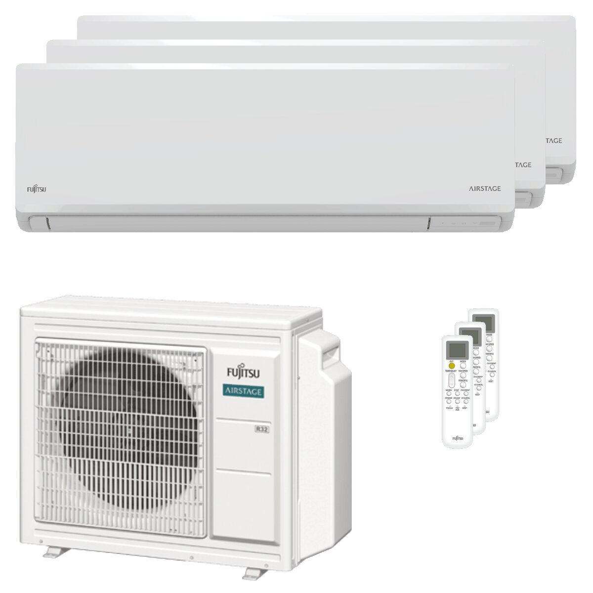 Fujitsu KN Series WiFi trial split air conditioner 7000+9000+9000 BTU inverter A+++ wifi external unit 5.4 kW