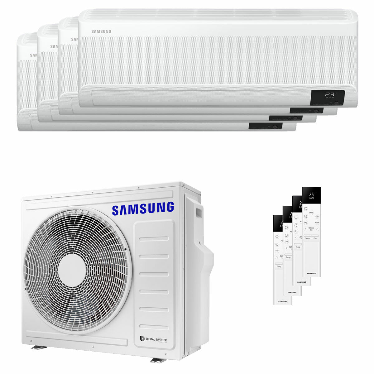 Samsung Windfree Elite 2023 air conditioner quad split 7000+9000+9000+12000 BTU inverter A++ wifi outdoor unit 8 kW