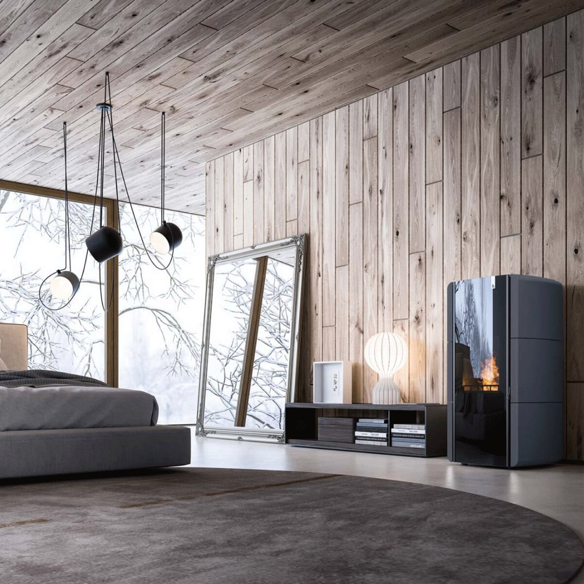 Poêle multi-combustibles Girolami Edge 14/15 kW Hydro avec kit ECS - Gris