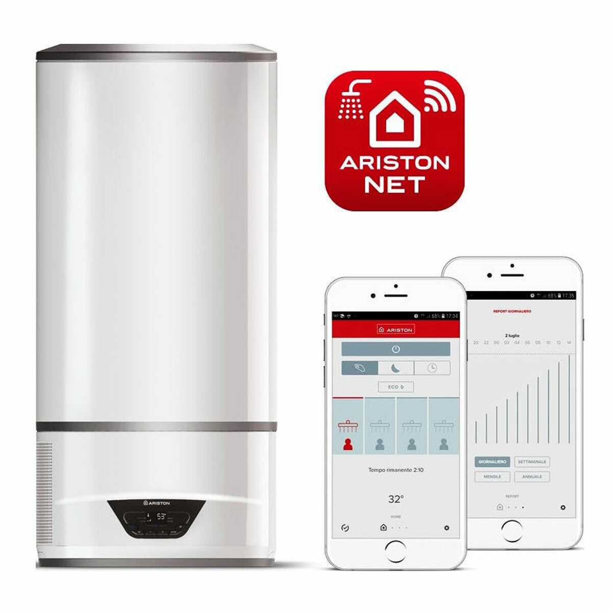 Ariston Lydos Hybrid electric water heater and hybrid heat pump 80 liters with WiFi