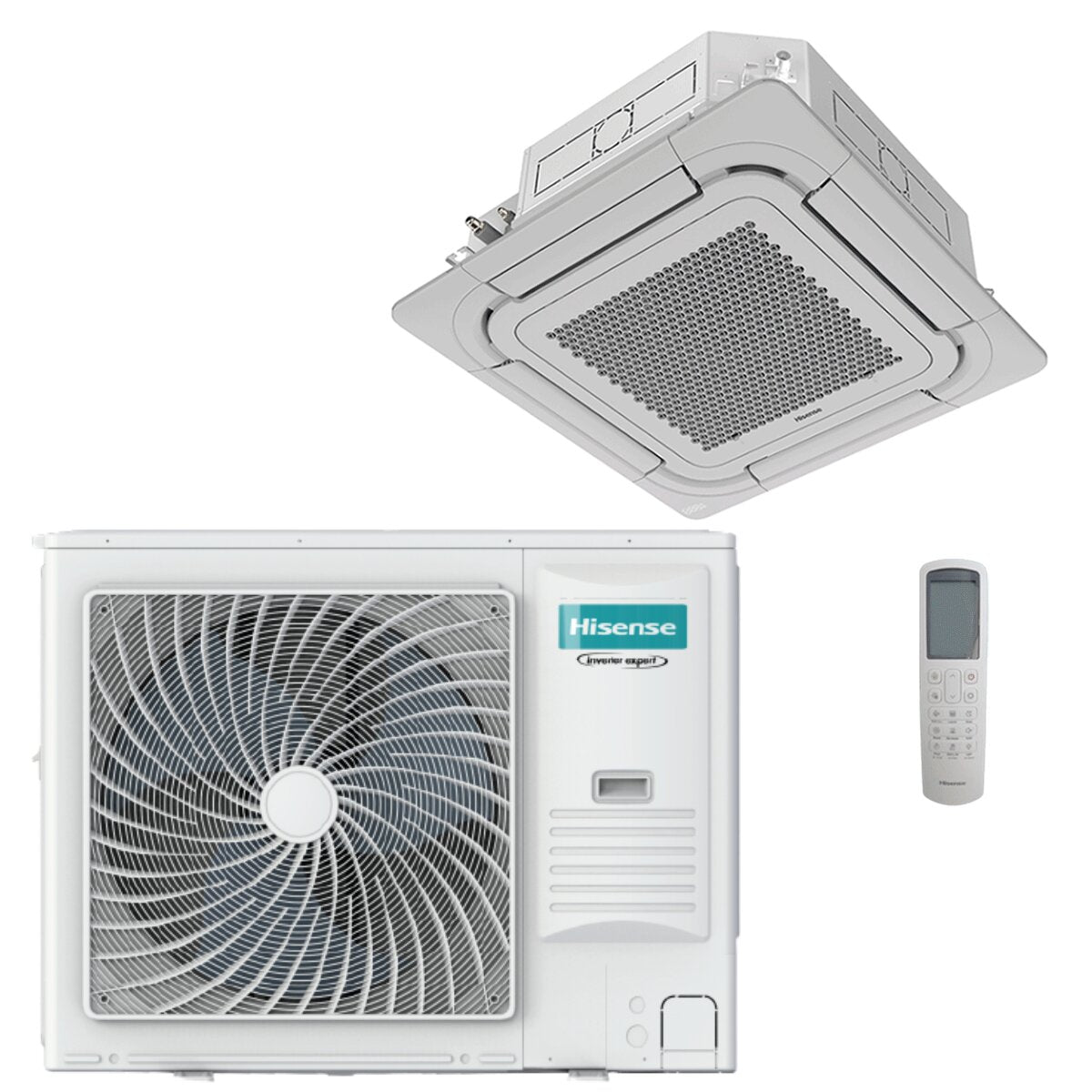 Climatiseur cassette Hisense 90x90 à flux circulaire 36 000 BTU R32 Inverter A++