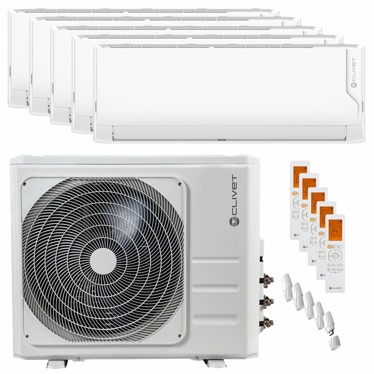 Climatiseur split Clivet Cristallo 2 penta 9000+9000+9000+9000+12000 BTU inverseur A++ unité extérieure wifi 12,3 kW 