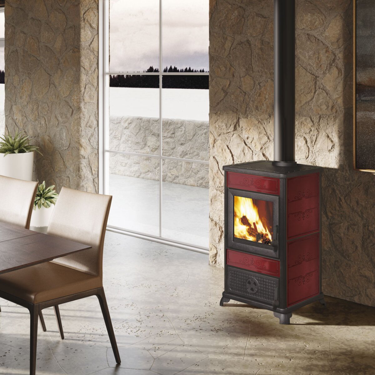 Poêle à bois FANCY EVO EK63 - Groupe Edilkamin 11 kW air Bordeaux