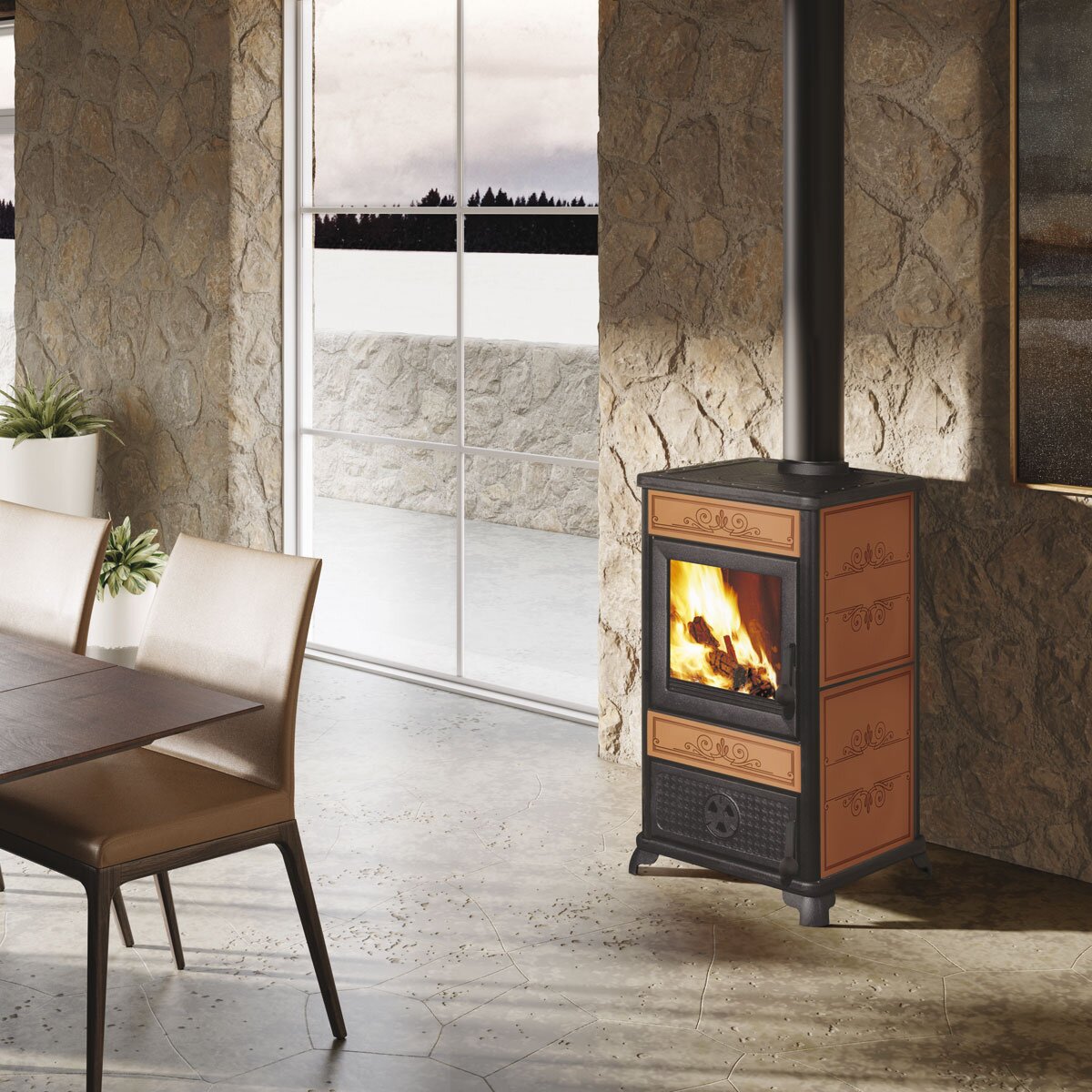 FANCY EVO EK63 wood-burning stove - Edilkamin Group 11 kW air-fired leather