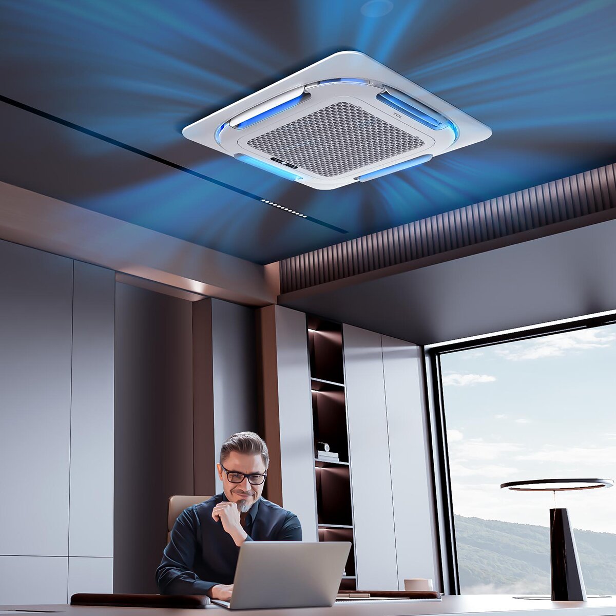 TCL Cassette 4-way air conditioner S Series trial split 9000+9000+18000 BTU inverter A++ wifi external unit 7.9 kW