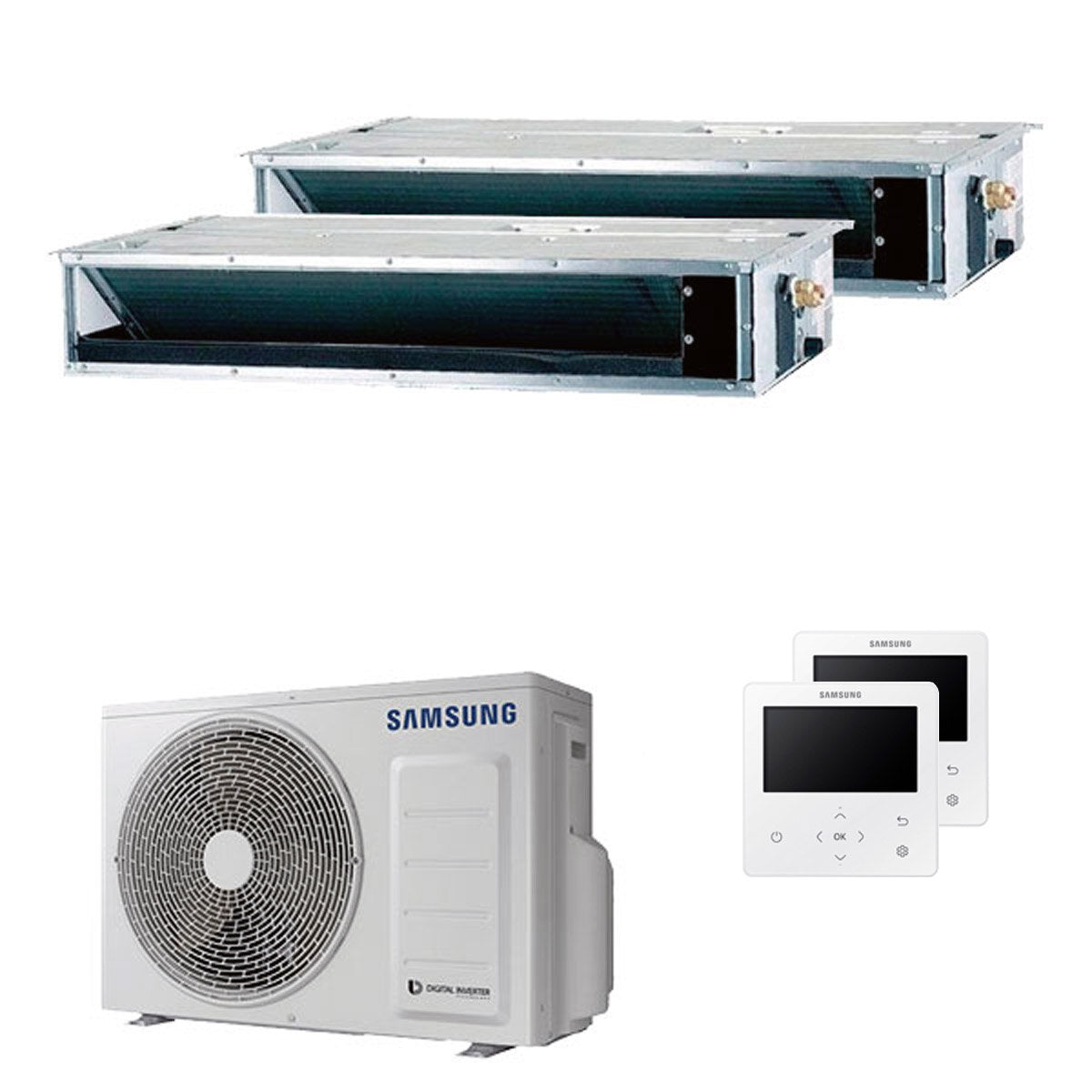 Kanalisierte Dual-Split-Klimaanlage von Samsung, 12000+12000 BTU, Wechselrichter A+++, Außeneinheit 5 kW