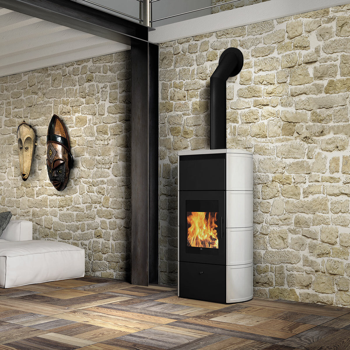 Edilkamin Flamma 14 kW Idro wood-burning stove Creamy white