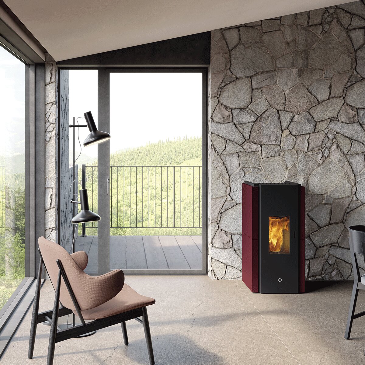 Pelletofen EK63 ZONE80 – Edilkamin-Gruppe – 7,6 kW luftdicht Bordeaux