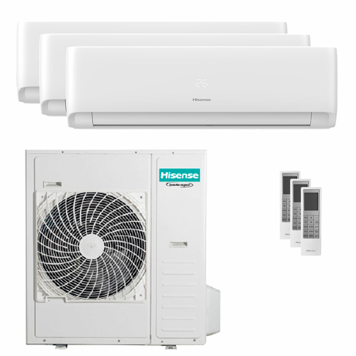 Climatiseur split d&#39;essai Hisense EcoSense 9000+18000+24000 BTU unité extérieure wifi inverseur 12,5 kW 