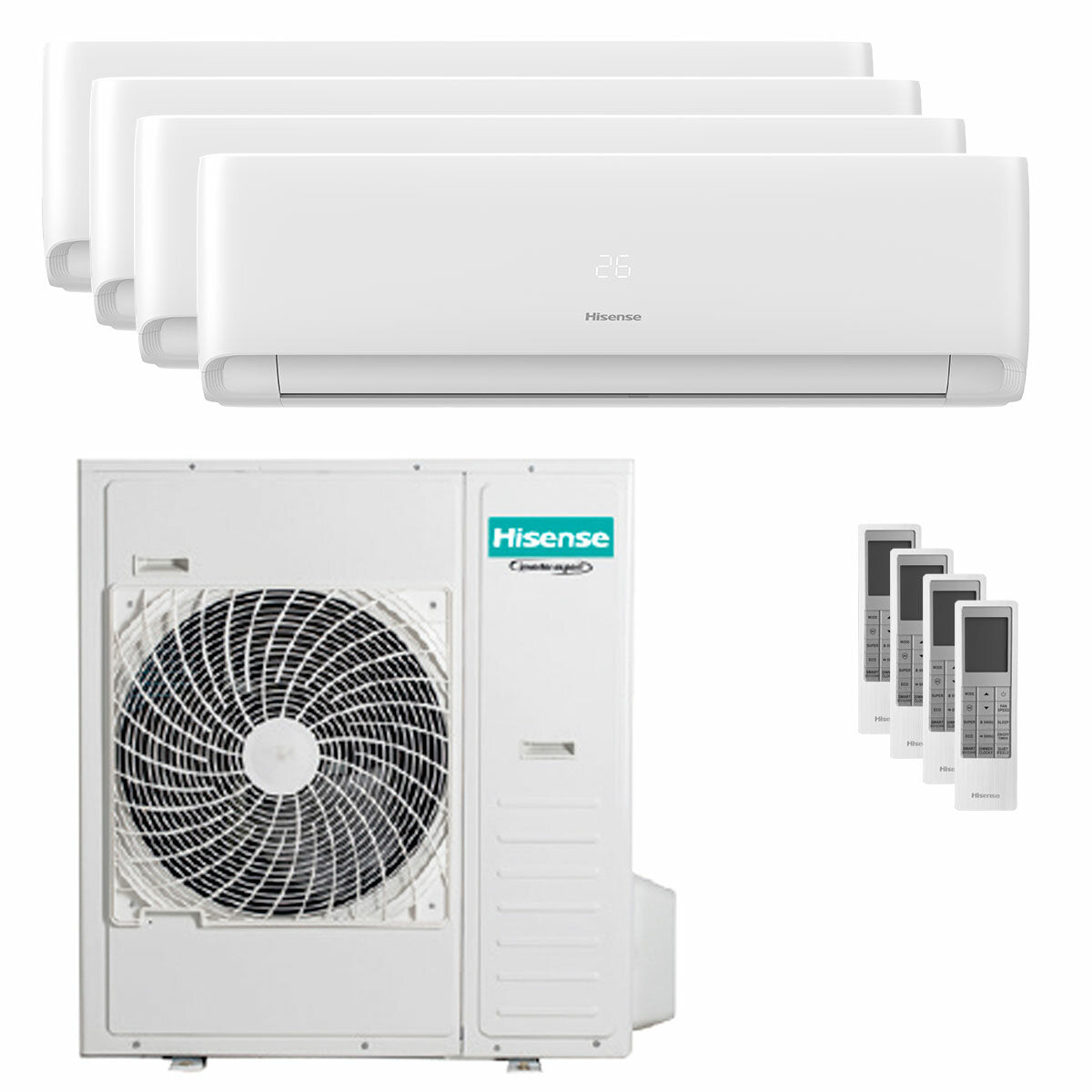 Climatiseur Hisense EcoSense quadri split 7000+12000+12000+24000 BTU onduleur wifi unité extérieure 12,5 kW 