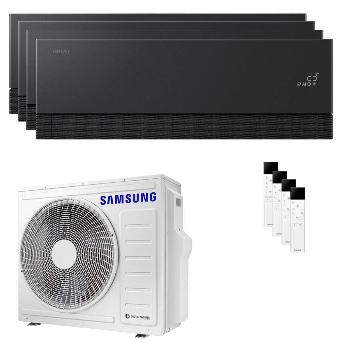Samsung WindFree Première Quadri-Split-Klimaanlage 7000+9000+12000+12000 BTU Inverter A++ WLAN-Außeneinheit 8 kW Speckstein-Anthrazit