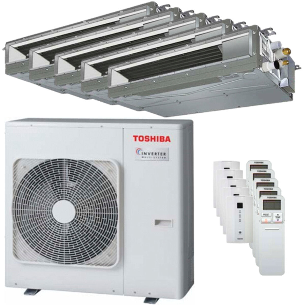 Climatiseur Toshiba Ductable U2 penta split 7000 + 7000 + 9000 + 9000 + 12000 BTU inverter A++ unité extérieure 10,0 kW