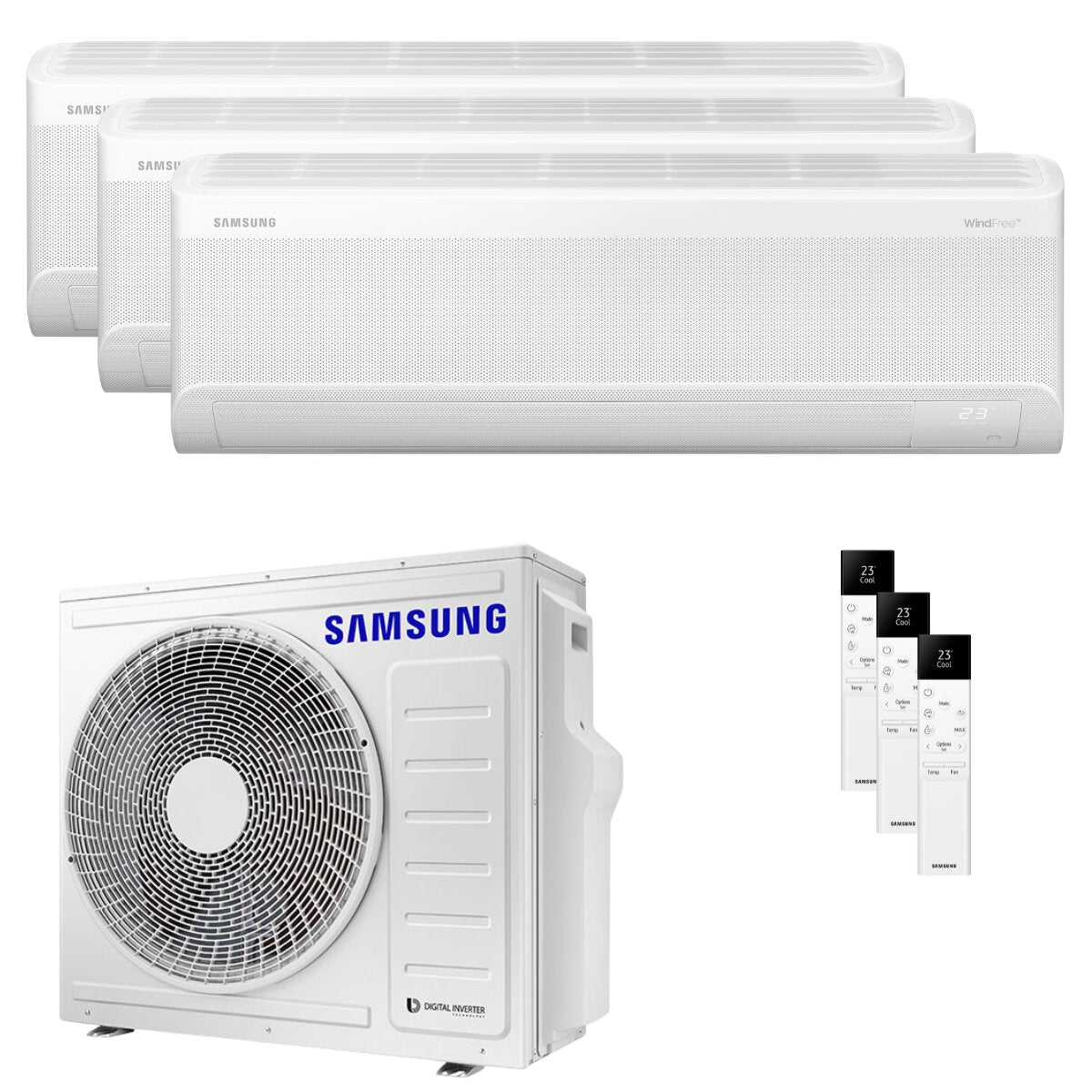 Samsung Windfree Elite S2 trial split air conditioner 9000+12000+12000 BTU inverter A++ wifi external unit 6.8 kW