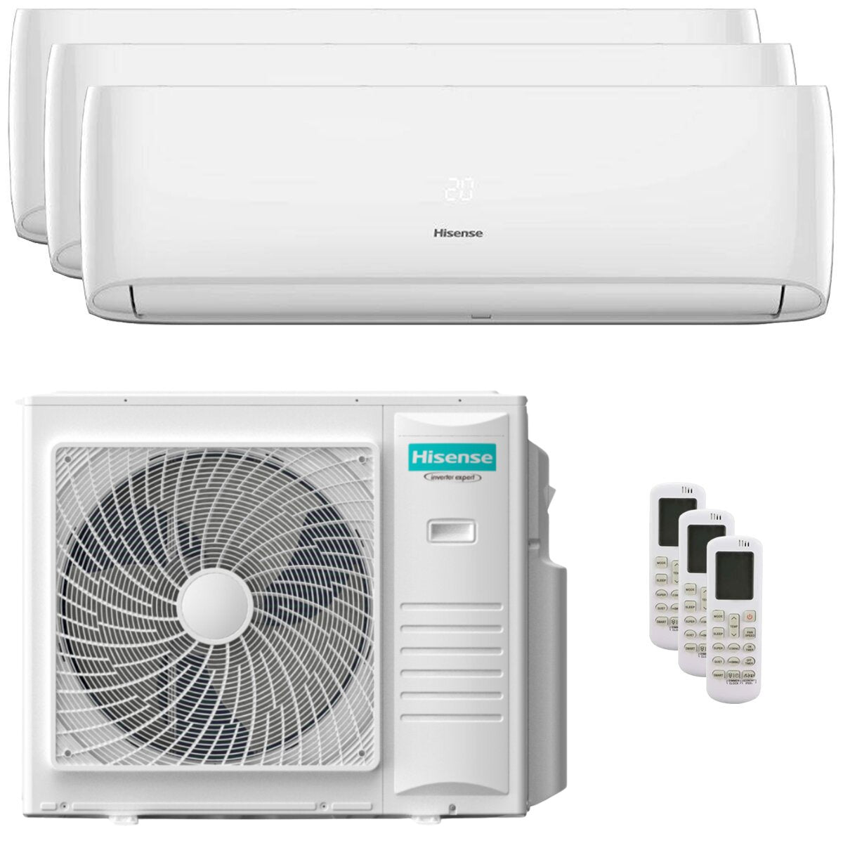 Hisense Hi-Comfort 2025 trial split air conditioner 12000+12000+18000 BTU inverter A++ wifi external unit 10 kW
