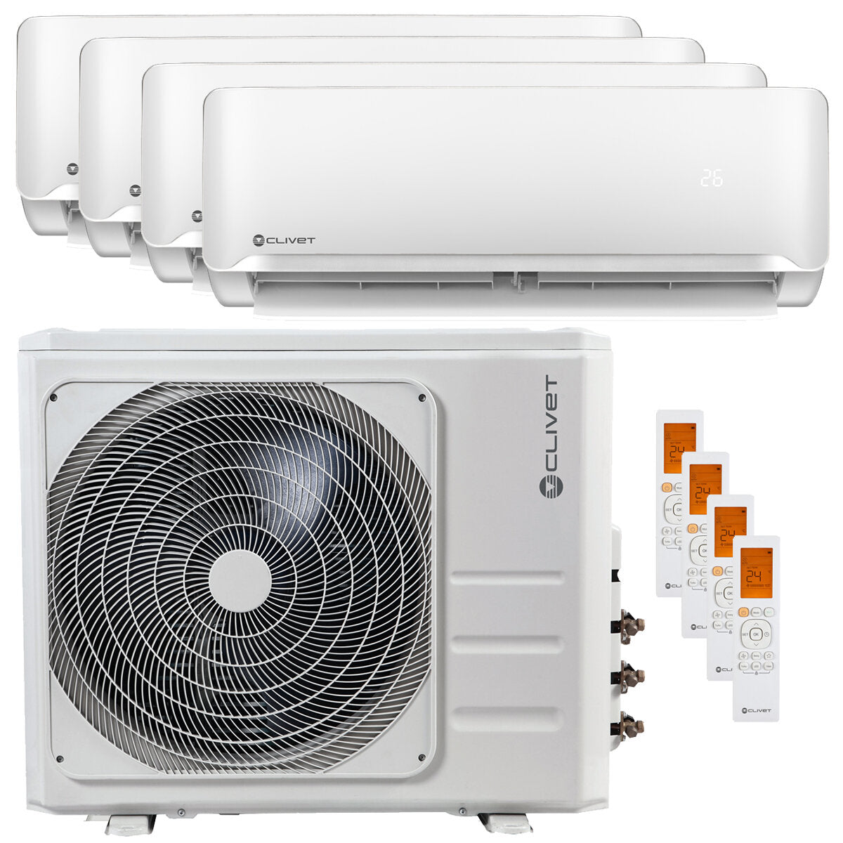 Climatiseur Clivet Essential 2 quadri split 12000 + 12000 + 12000 + 12000 BTU inverter A++ unité extérieure 10,5 kW