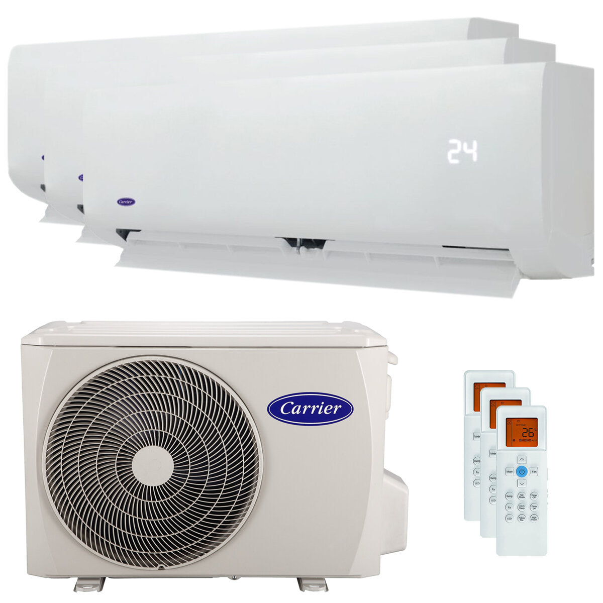 Carrier 42QHG trial split air conditioner 7000 + 7000 + 9000 BTU external A ++ inverter 6 kW