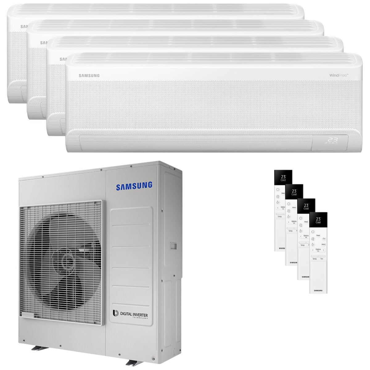 Samsung Windfree Avant S2 Quadri-Split-Klimaanlage 9000+12000+12000+12000 BTU Wechselrichter A++ WLAN-Außeneinheit 10 kW 