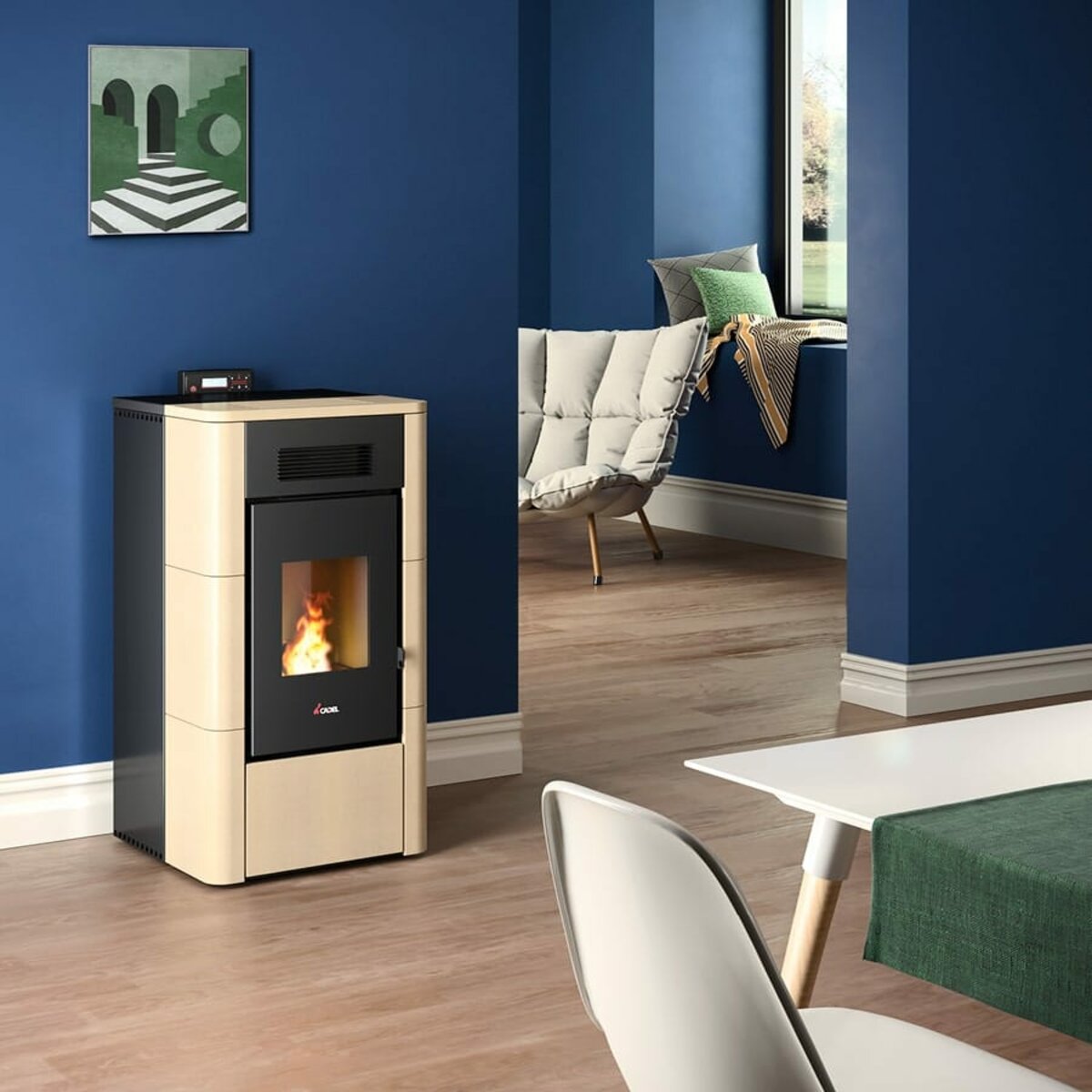 Cadel River Idro 23 Water Pellet Stove 22.4 kW WiFi - IVORY MAIOLICA