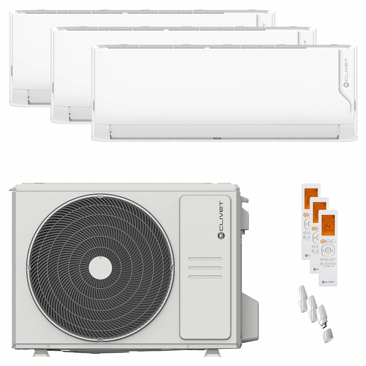 Clivet Cristallo 2 trial split air conditioner 9000+9000+12000 BTU inverter A++ wifi external unit 7.9 kW
