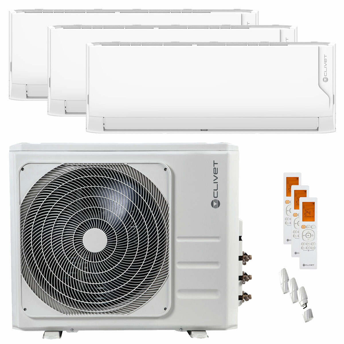 Climatiseur split d&#39;essai Clivet Cristallo 2 12000+12000+24000 BTU inverseur A++ unité extérieure wifi 10,5 kW 